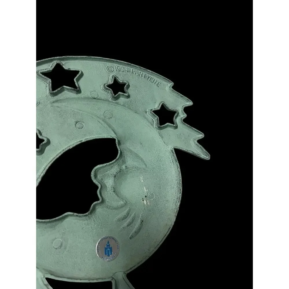 Moon Taper Candle Holder Sconce Partylite Verdigris Brass Vintage 1994 - Picture 7 of 7